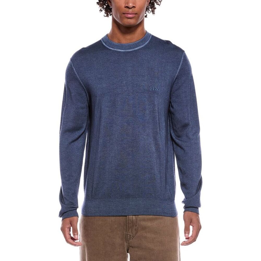 Hugo Boss Mens Boss Astefo Wool Crewneck Sweater, Blue